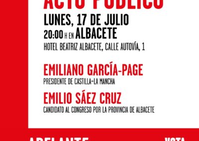 Acto de campaña en Albacete lunes 17 a las 20h
