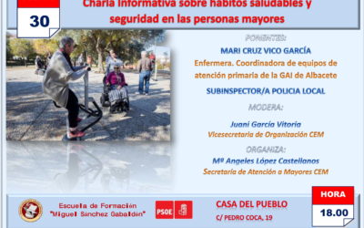 LA CASA DEL PUEBLO ACOGERÁ UNA CONFERENCIA SOBRE HÁBITOS SALUDABLES Y SEGURIDAD DIRIGIDA A PERSONAS MAYORES